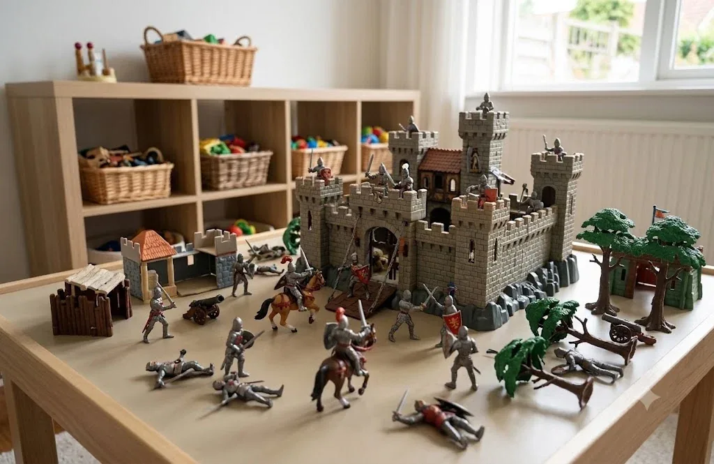 Een kasteel met ridders, opgebouwd tijdens een spelsessie